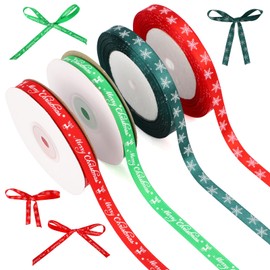 4 rolls 100 yards Wired Ribbon Red and Green Holiday Grosgrain Ribbon,Best for Christmas Tree, Gift Wrapping, Party Hair Bow Clips Home Decor DIY Supplies
