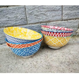 Cerkik Ceramic Soup Bowls Set - 24 Oz Deep Cereal Bowl - 6 Inch Large Kitchen Dinner Bowl Eating Salad Pasta Dessert Noodle Rice Oatmeal - Microwave Dishwasher Safe - Set of 6 - Colorful