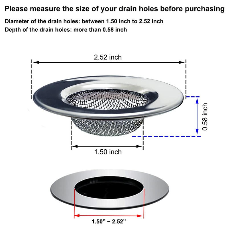 Seatery 1.50" Bathtub Strainers, Bathroom Sink Strainers, Shower Drain Hair