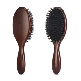 BRUSHZOO Mini Hair Brush, Travel Boar Bristle Hair Brush for Detangling Smoothing Thin Fine Short Normal Hair, Hair Brushes for Women Men Kids Keep Hair Healthy