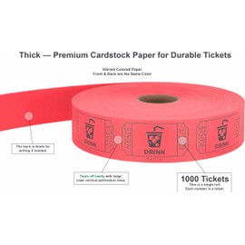 Tacticai 1000 Raffle Tickets, Drink, Red (1 of 8 Colors), Single Roll for Events, Entry, Class Reward, Fundraiser & Prizes