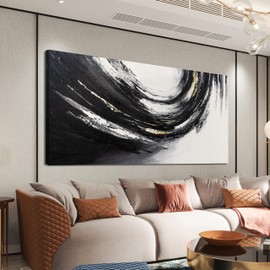 Canvas Wall Art Decor Wall Art Pictures for Living Room Abstract Art Work Black and Gold Wall Art Decor Modern Black and White Abstract Wall Art Prints For Bedroom Office Kitchen Wall Decor 20" x 40"