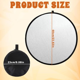 2 in 1 Lighting Reflector 23in/60cm Foldable Round Photo Reflectors Silver & White Disc Photography Reflector for Indoor and Outdoor Lighting