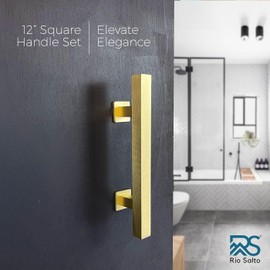 Rio Salto 12-Inch Brushed Brass Vintage Gold Barn Door Handle Kit Closet Door Handle Stainless Steel Pull Handle Flush Handle Set Large Sliding Door Handles (1-Pack, 12")