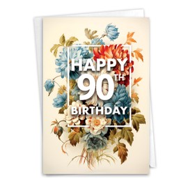 NobleWorks 90th Birthday Milestone Greeting Card with 5 x 7 Inch Envelope (1 Card) Flowers For Milestones - 90 C10584MBG