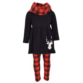 Unique Baby Girls 3 Piece Christmas Plaid Reindeer Outfit (5/L, Red)