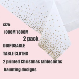 2Pcs 137*274cm White and Rose Gold Disposable TableCloth Table Covers,Party Dot Confetti Rectangular Tablecover Plastic Tablecloths for Picnic,Baby Shower,Wedding,Christmas,Birthday Parties Decoration