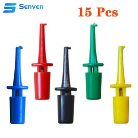 Senven Multimeter Wire Lead Test Hook Clip Set, 15pcs - Corded Electric, Classic, 5 Colors, for Repair Tool ic Hook Testing Clip - Black, Blue, Green, Red, Yellow