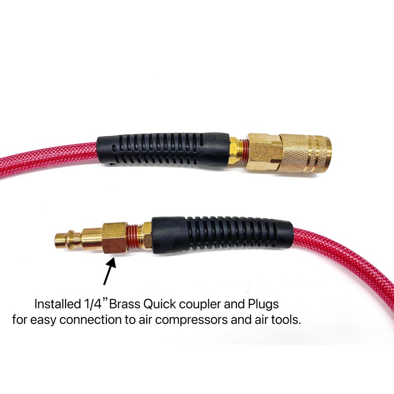 SYXQT Polyurethane(PU) 1/4-Inch x 100FT Reinforced, Air Hose with 1/4”