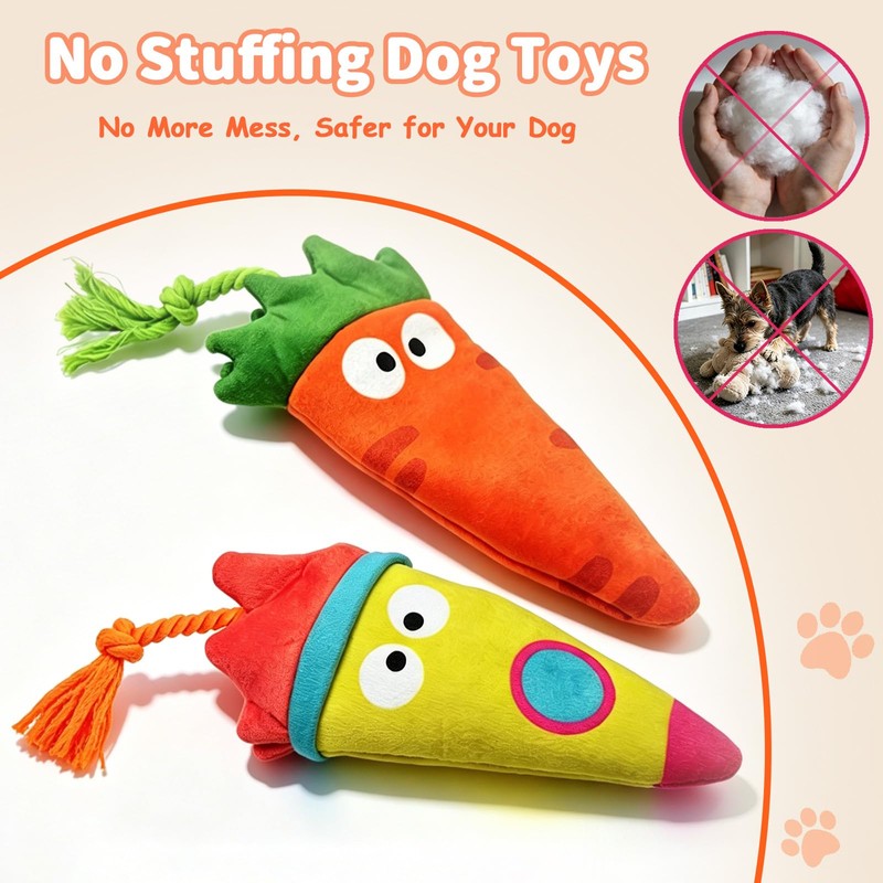 Sagildoq 2 Pack No Stuffing Dog Toys with Squeaker, Crinkle