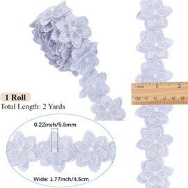 CABODYALS 1.83M 1 3/4 Inch White Flower Lace Embroidery Ribbon Trim Edge Pearl Beads Floral Embroidered Ribbons Trims for Sewing Making Clothing Home Decor Wedding Gift Wrapping Diy Craft Supplies