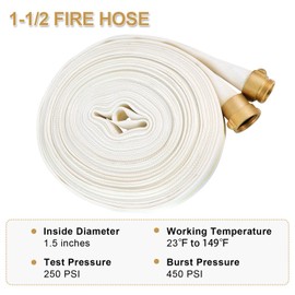 Fire Hose,1-1/2" ID X 100 FT, 450PSI Burst Pressure, Industrial Fire Hydrant Hose with NST/NH Brass Couplings for Indoor Use