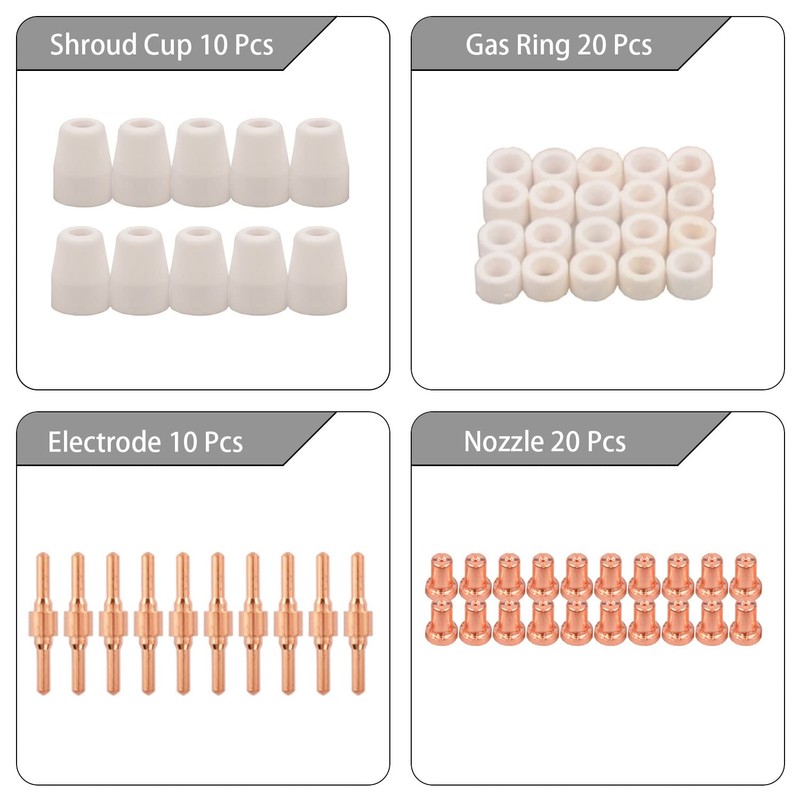 60pcs PT-31 Extended Air Plasma Cutting Nozzle Electrode Consumables Fit