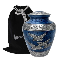 Divinityurns Wings of Hope Cremation Urn - Large Wings of Freedom Urn - Returning Home Adult Urn - Handcrafted Affordable Urn for Human Ashes with Velvet Bag (Blue)