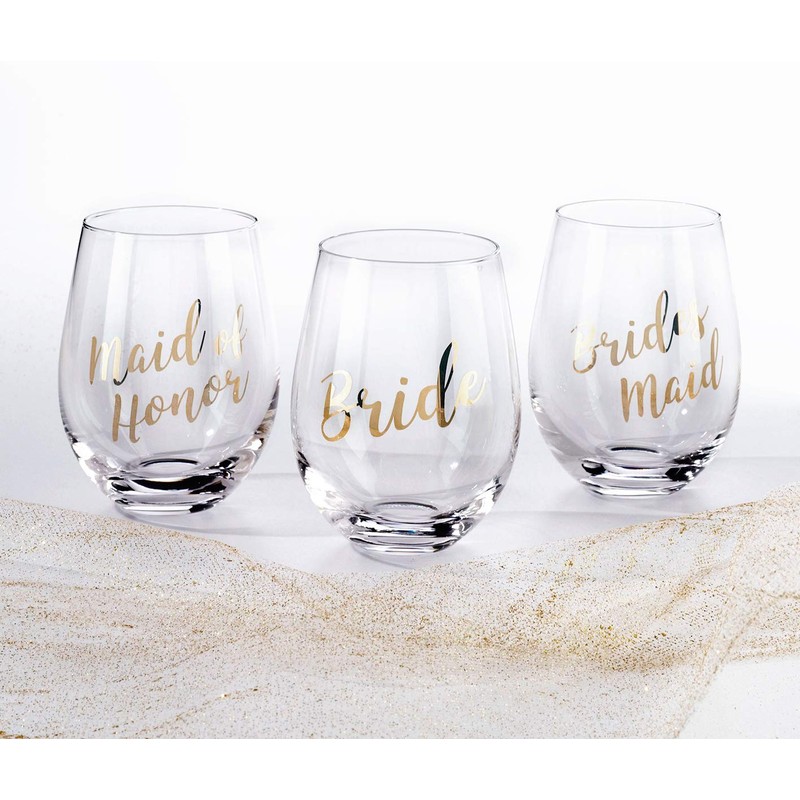 Lillian Rose Gold Bride Stemless Wine Glass, Height 4.75" (G115