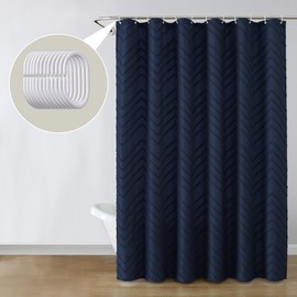 Chyhomenyc Chevron Boho Navy Blue Shower Curtain 72x72 inches, Fabric Shower Curtain Modern Chic Textured Tufted Chevron Striped Minimalist Hotel Bathroom Shower Curtain