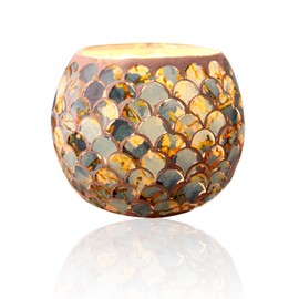 Mosaic Glass Tea Light Holders Romantic Stained Votive Candle Holder, MIATTCLD Round Handmade Tealight Candle Holder for Table Centerpieces, Christmas, Valentine, Birthday Party, Home Decor (L)