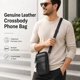 Leather Crossbody Bag for Daily Carry – Compact Multi-Pocket Phone Pouch for Travel, Work & Casual Outings
