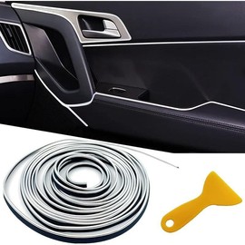 Car Interior Trim Strips,Universal 16.4 ft Car Electroplating Decoration Styling By Dashboard, Flexible Interior Trim Accessories with Installing Tool(Red) Auto Door Steering Wheel - Color: Silver, Size: 16.4FT