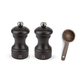 Peugeot Bistro 4-Inch Salt & Pepper Mill Gift Set, Chocolate - With Scoop (Salt & Pepper Mill Set)