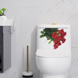 Romantic Red Rose Toilet Decals Red Rose Wall Stickers Bathroom Beautification Decoration Wall Stickers Self Adhesive Pegatinas para Pared