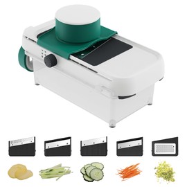 linoroso Adjustable Mandoline Food Slicer 5 in 1, Mandoline Slicer for Kitchen with Container, Vegetable Chopper Shredder Wave Cutter for Potato, Carrot, Zucchini, Grindder for Cheese Lemon