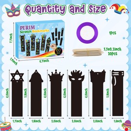 CY2SIDE Purim Day Scratch Bookmarks - 60PCS Jewish Holiday Magic Color Rainbow Paper Cards for Sunday School Classroom Activities Fun Project Decorations Religious Easter Party Supplies