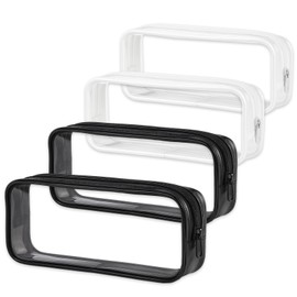 Brvlsoc 4-Pack Clear PVC Zipper Pencil Bags – Transparent Stationery, Makeup & Travel Pouches (2 Black + 2 White)