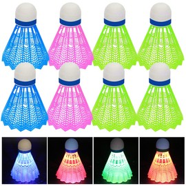 SGZIOO Pack of 8 LED Badminton Balls, 4 Colours LED Nylon Shuttlecock Set Children, Shuttlecock Balls, Luminous Shuttlecocks with High Stability and Durability for Indoor/Outdoor/Night Sports