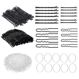 500 Stück Haarnadeln Set, 5-7 cm U-förmige Bobby Pins, Haarklammern mit Aufbewahrungsbox und Haargummis, Schwarz