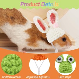 4 Pack Mini Hand Knitted Hats with Adjustable Strap Small Animals Cute Hat Mini Hamster Hat Cute Rainbow Bunny Carrot Tiny Hats for Guinea Pig Pets Holiday Party Costume Accessories