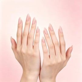 Uñas postizas acrílicas brillantes de cobertura total en color rosa nude, forma almendrada mediana, reutilizables, minimalistas, para pegar, para muje
