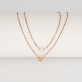 KEYUN Gold Pearls Necklace for Women Trendy Layered Charm Necklace Stacks Star Pendant 18K Plated Necklace Sets Simple Fashion Everyday Gold Jewelry Gift Style1 Rosegold