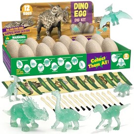Dinosaur Egg Excavation Dig Kit for Kids - 12Pack Easter Basket Stuffers, Glow in The Dark Dino Easter Eggs, Dinosaur Toys Easter Gift for 3 4 5 6 7 8 Year Old