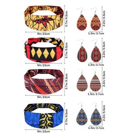 GAFATORY Wide Headbands for Women African Boho Head Wrap and Leather Earrings Set Non Slip Turban Workout Yoga Hair Accessories