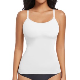 ONEW Shapewear Undershirt Women's Tummy Control Shaping Tops with Spaghetti Straps Compression Strap Top Waist Trainer Body Shaper Seamless Shaping Camisole Vest Top, White