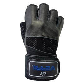 Verri | Guantes para Gym en Piel de Res con muñequera para Seguridad y protección de Manos y muñeca en Entrenamiento en Gimnasio, Rutina con Pesas, Negro, CH
