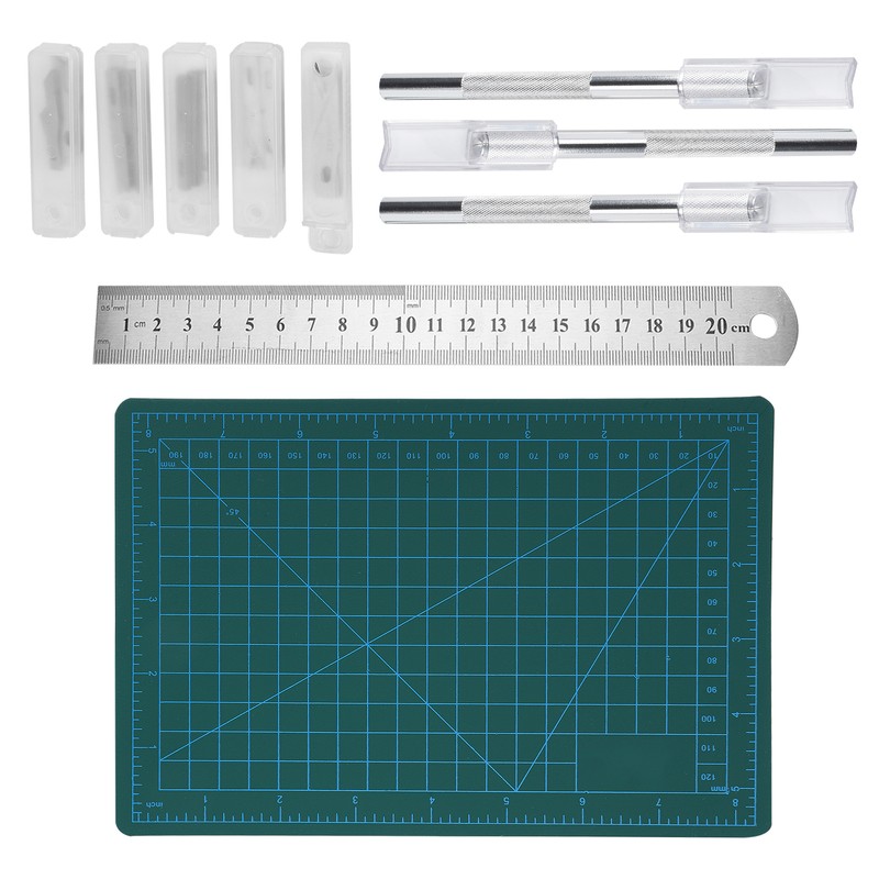 Carving Hobby Knife Kit Cutting Mat Handle Blades Ruler Art
