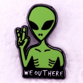 We Out Here Alien Abduction Enamel Pin Funny UFO Alien Badges Cartoon Brooches Lapel Pins for Backpack Jewelry Space Lover Gift