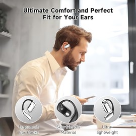SPOTFISH Open Ear Headphones Bluetooth 5.4, Air Conduction Wireless Earbuds,Earbuds with Earhooks,14.2mm Enhanced Bass, Earphones Clear Call, 48H Playback Time Sports and Running Office and Leisure
