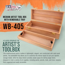U.S. Art Supply Multi-Function Artist Tool Supply Box with Locking Clasps & Removable Tray - Wooden Art Box for Artist Supplies, Brushes, Pencils, Erasers, Tool Storage Organizer Case