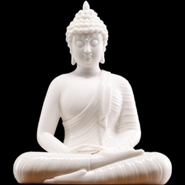 Qinlang 6 inch Small White Buddha Statue for Home Decor, Ceramic Meditation Buddha Decor for Home