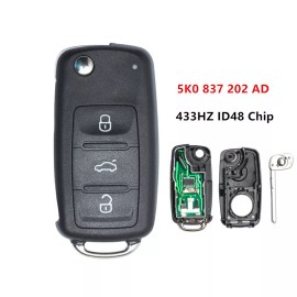 keyecu 3B Flip Remote Key 5K0 837 202 AD 433HZ ID48 Chip For VW Beetle GOLF POLO CADDY