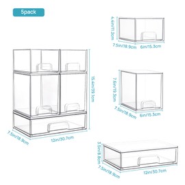 Vtopmart Stackable Storage Drawers Set of 8, Clear Plastic Organizer Bins for Bathroom Supplies,Ideal for Cabinet,Pantry,Laundry Room Organization