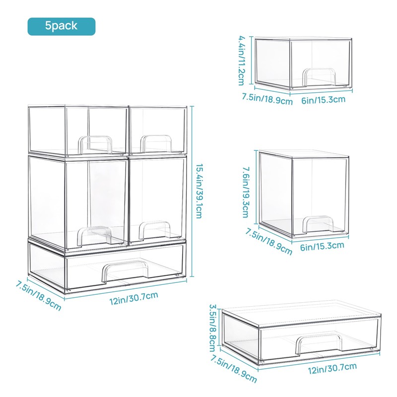 Vtopmart Stackable Storage Drawers Set of 8, Clear Plastic Organizer