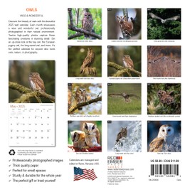 RED EMBER Select - Owls Mini 2025 Wall Calendar 12 Month | 7" x 14" Open | Thick & Sturdy Paper | Giftable Birds Calendar 2025 | Animal Calendar 2025 | Mini Wall Calendar 2025