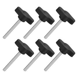 uxcell 6Pcs Tee Wing Knobs Thumb Screws, M4 x 35mm Clamping Screw Knob Male Thread 304 Stainless Steel T Shaped Thumb Screws Handle 27mm Dia. for Hand Tightening Knob Replacement, Black