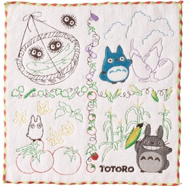 Marushin 1005024600 Ghibli My Neighbor Totoro Hand Towel, 9.8 x 9.8 inches (25 x 25 cm), Plenty of Vegetables, Fully Embroidered