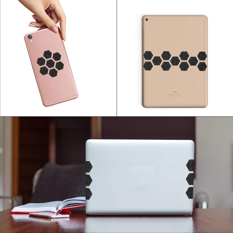 Zonon 4 Sheets Black PEVA Rubber Anti-Slip Hexagonal Phone Grip