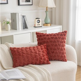 AQOTHES Set of 2 Heart Love Cute Wine Red Decorative Throw Pillow Covers 18x18, Soft Plush Faux Fur Wool Pillow Covers for Couch Sofa Home